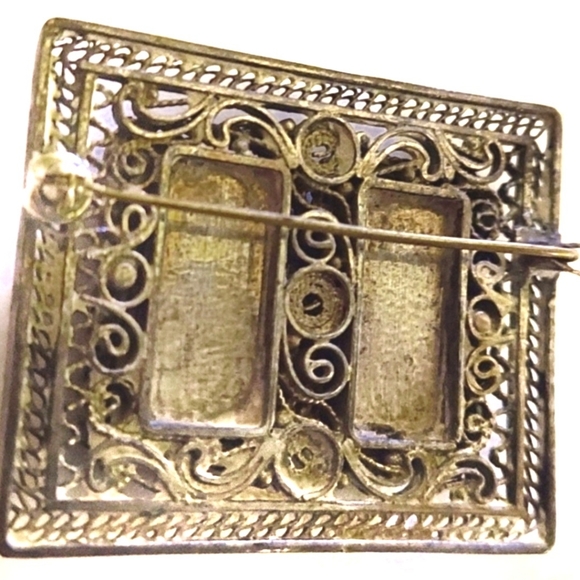 ANTIQUE Chinese Etched Silver Filigree Brooch - Picture 7 of 10